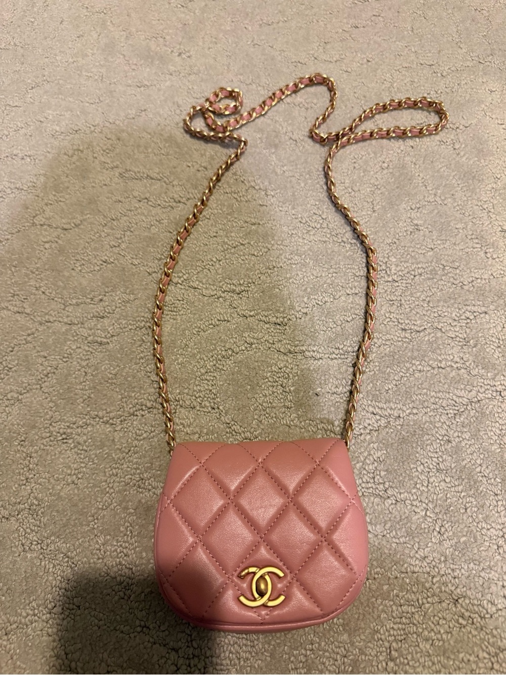 Chanel Pink Quilted Mini Crossbody Bag with Gold Chain vip gift bag